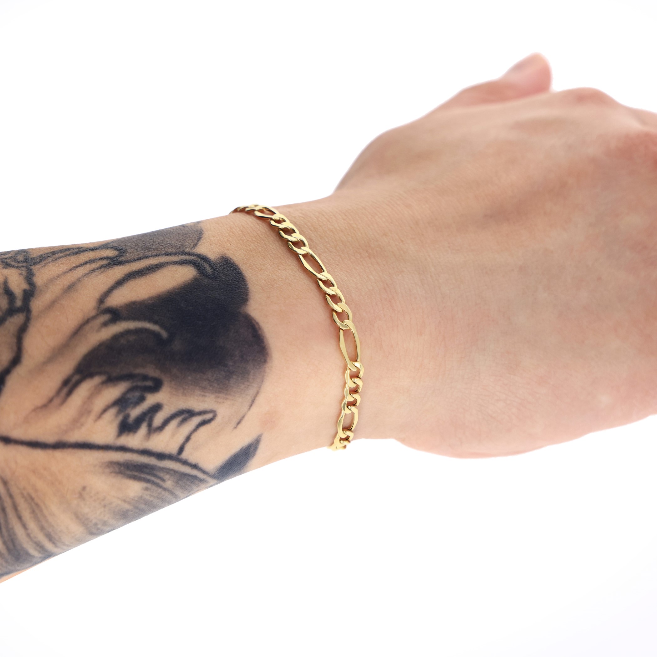 10K Yellow Gold 2mm-9mm Italian Figaro Chain Link Bracelet Mens 