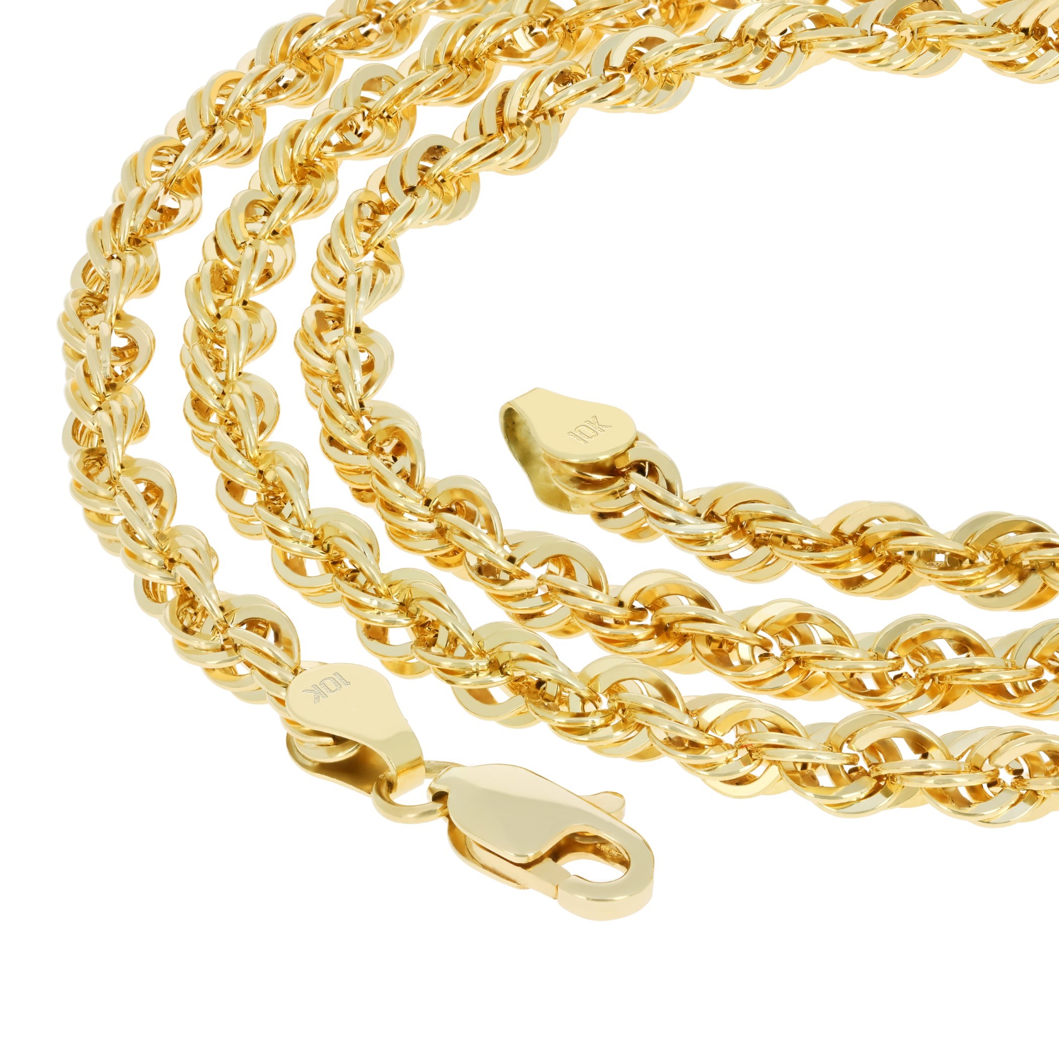 10K Yellow Gold 2mm Rope Chain Laser Diamond Cut Necklace