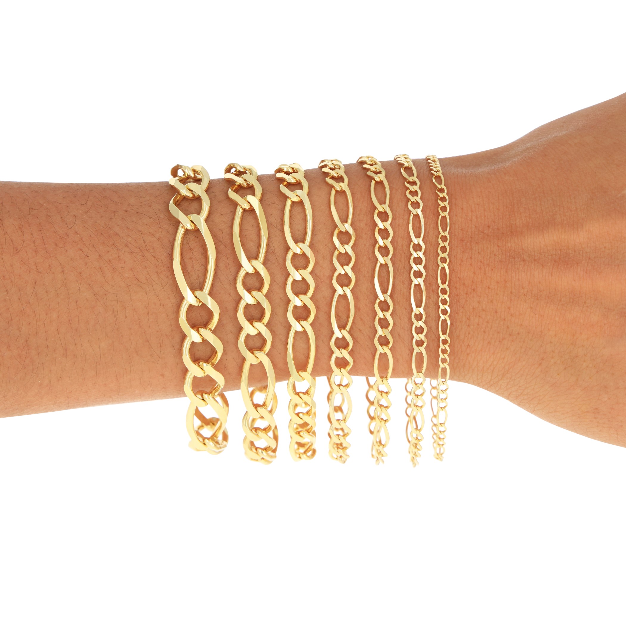 10K Yellow Gold Solid 2.75mm- 9.5mm Figaro Link Chain Bracelet 