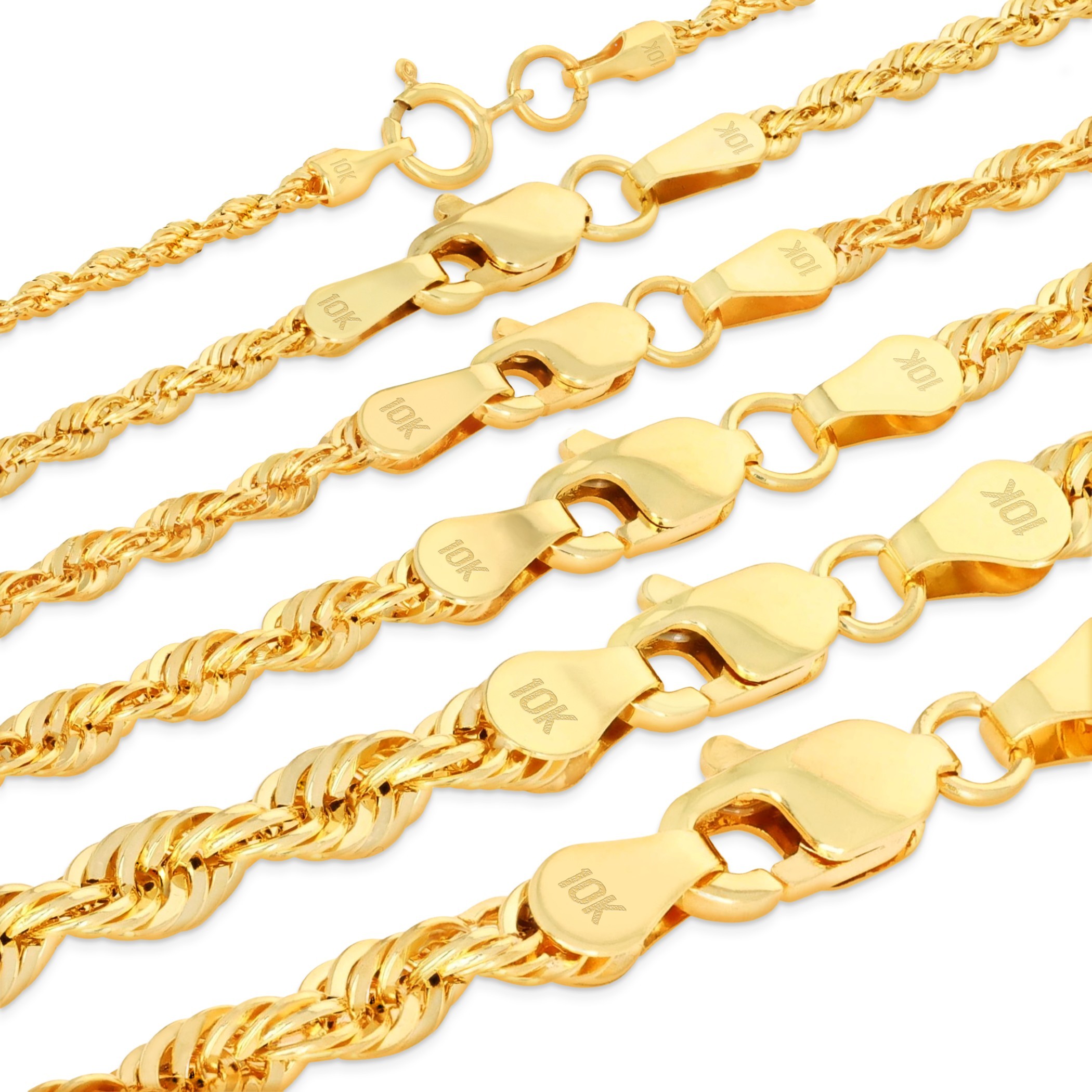 10K Yellow Gold 1mm-4mm Laser Diamond Cut Rope Chain Necklace Men