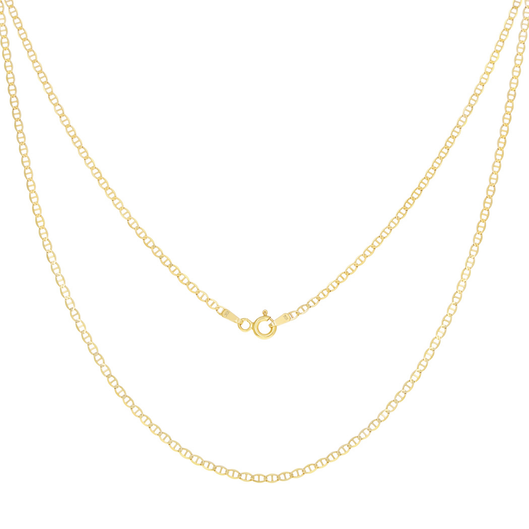 10K Yellow Gold Solid 2mm Mariner Anchor Flat Link Chain