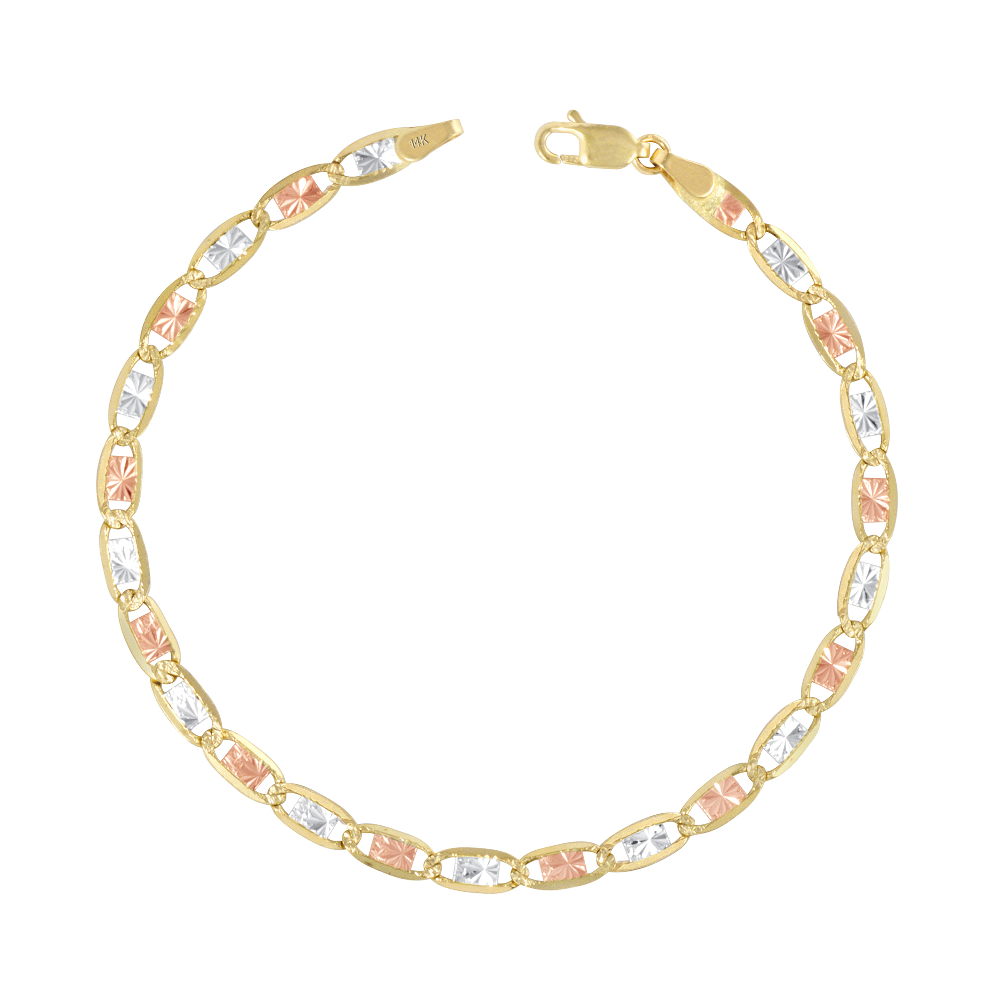 14K Solid Yellow Rose White Tri Gold 4mm Valentino Chain