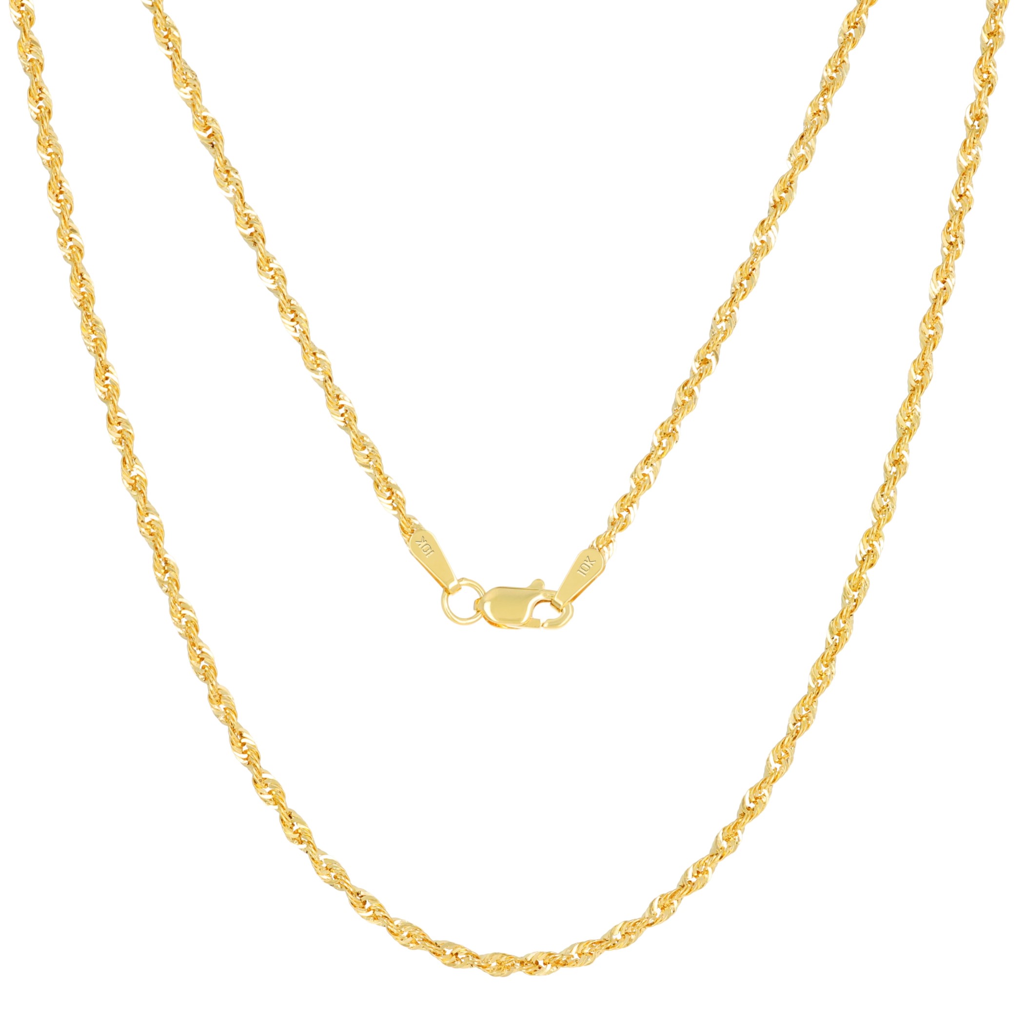 10K Yellow Gold Womens 2mm Rope Chain Laser Diamond Cut