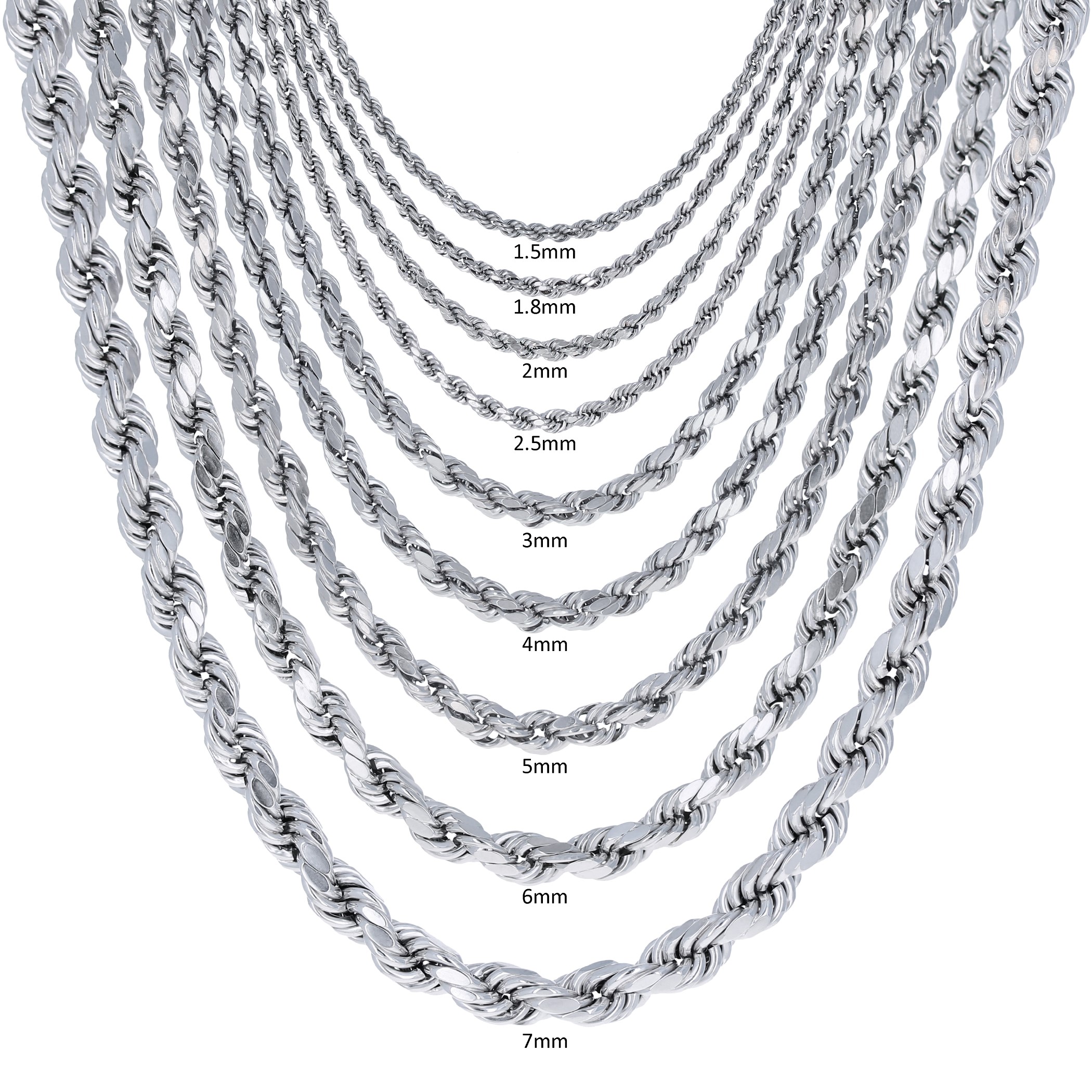 thumbnail image 2 of 10K White Gold 5mm Diamond Cut Rope Chain – Italian Made, Men's, 18–30 Inch 2 of 2