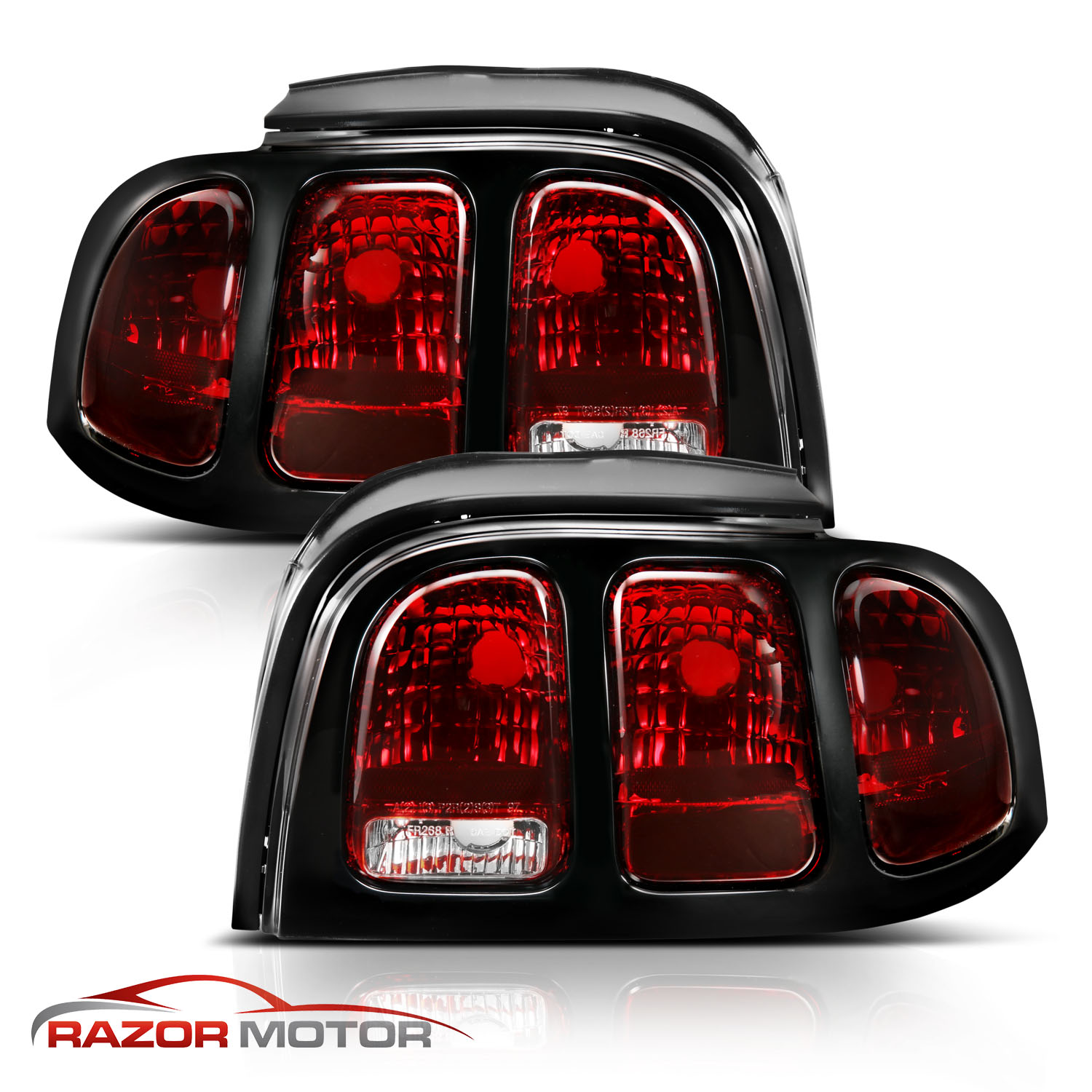Black Housing Clear Lens Tail Light Set For 1994-1995 Ford Mustang – Left + Right Pair