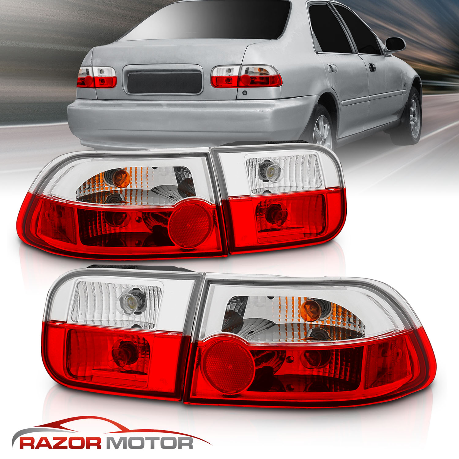 1992-1995 Honda Civic 2D Coupe / 4D Sedan JDM EG Style All Clear 3PC Tail Lights 1992-1995 Honda Civic 2D Coupe / 4D Sedan JDM EG Style All Clear 3PC Tail Lights