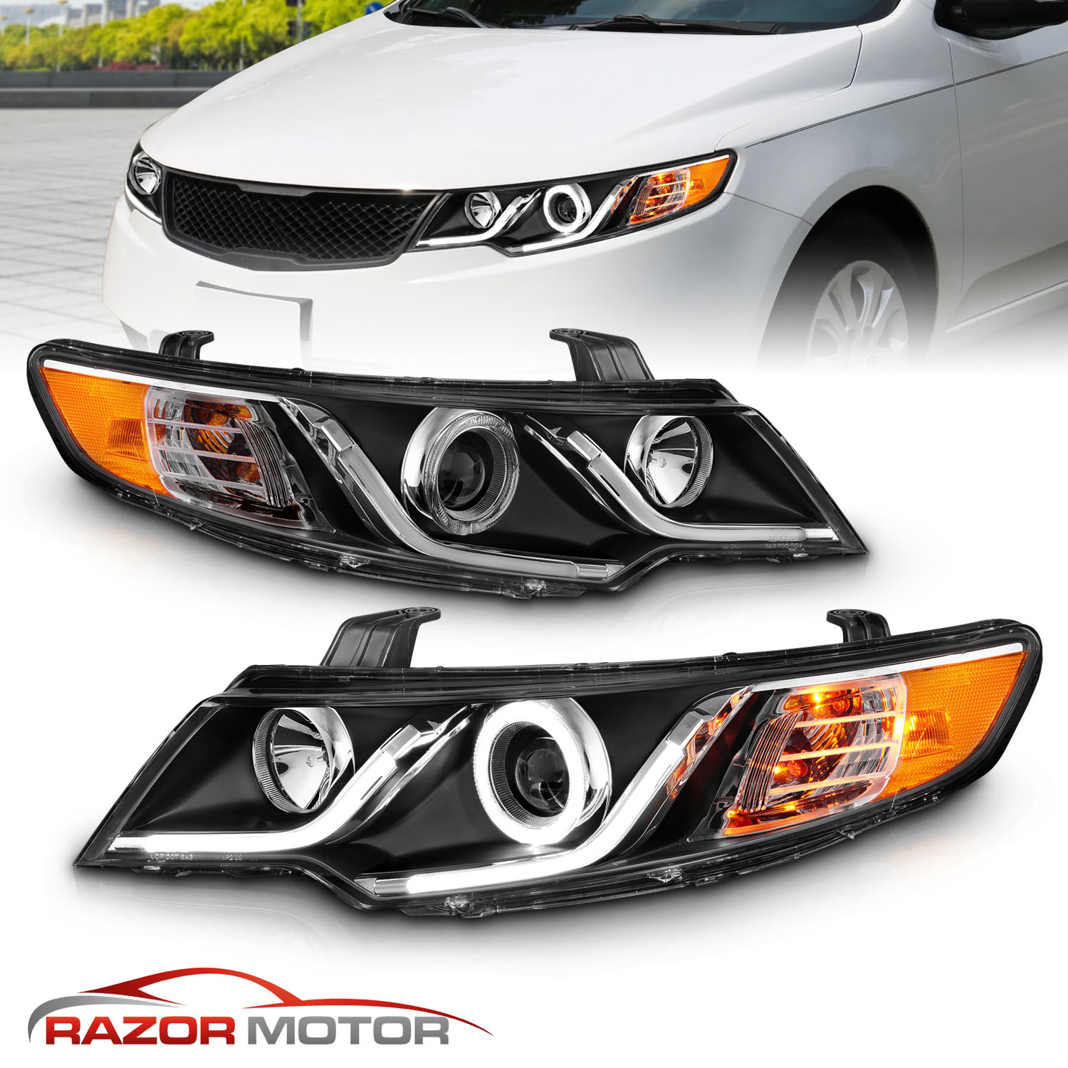 2010-2013 Kia Forte LED Halo LED Bar Style Headlight
