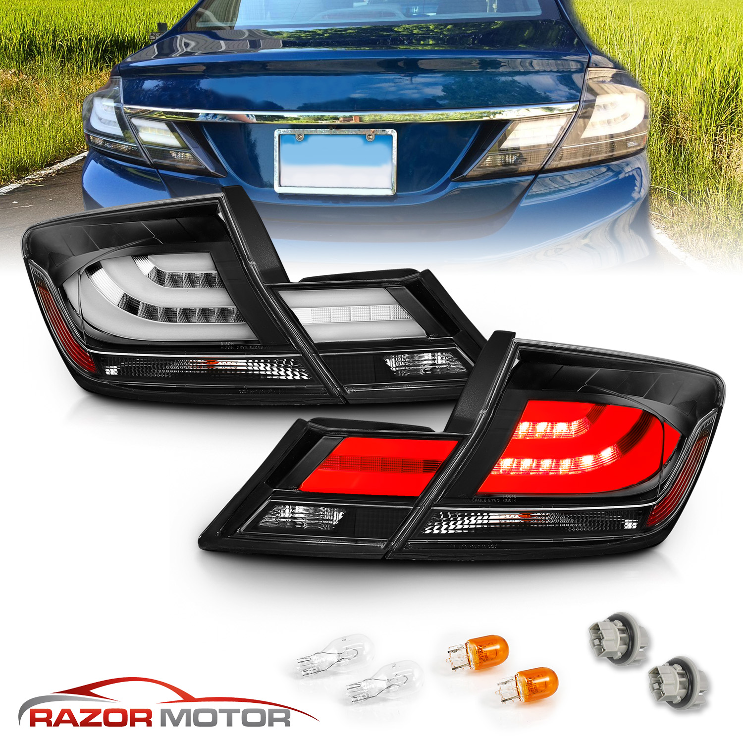 Fit For 13-15 Honda Civic 4dr Sedan Black L.E.D Tail Lights 4 PCS - Foto 9