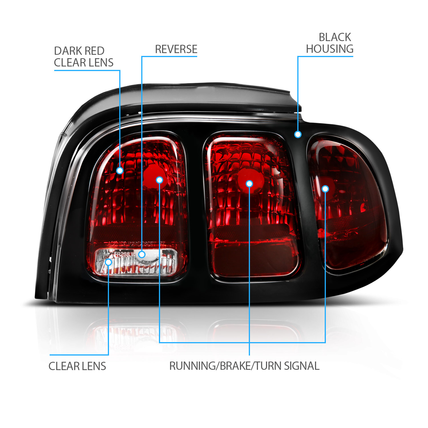Smoke Red Brake Tail Lights For 1994-1998 Ford Mustang, Pair (Driver & Passenger), RazorMotor