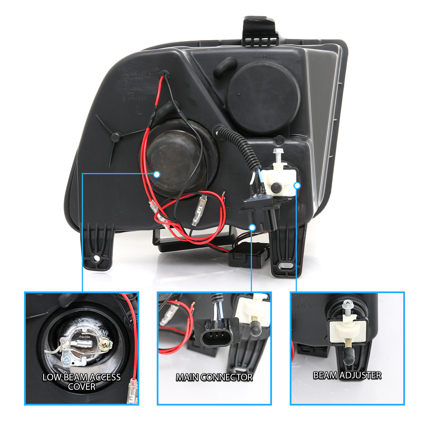 Autozensation Black Halo Projector Headlights – 2005-2009 Ford Mustang, LED/Halogen Combo, Left+Right