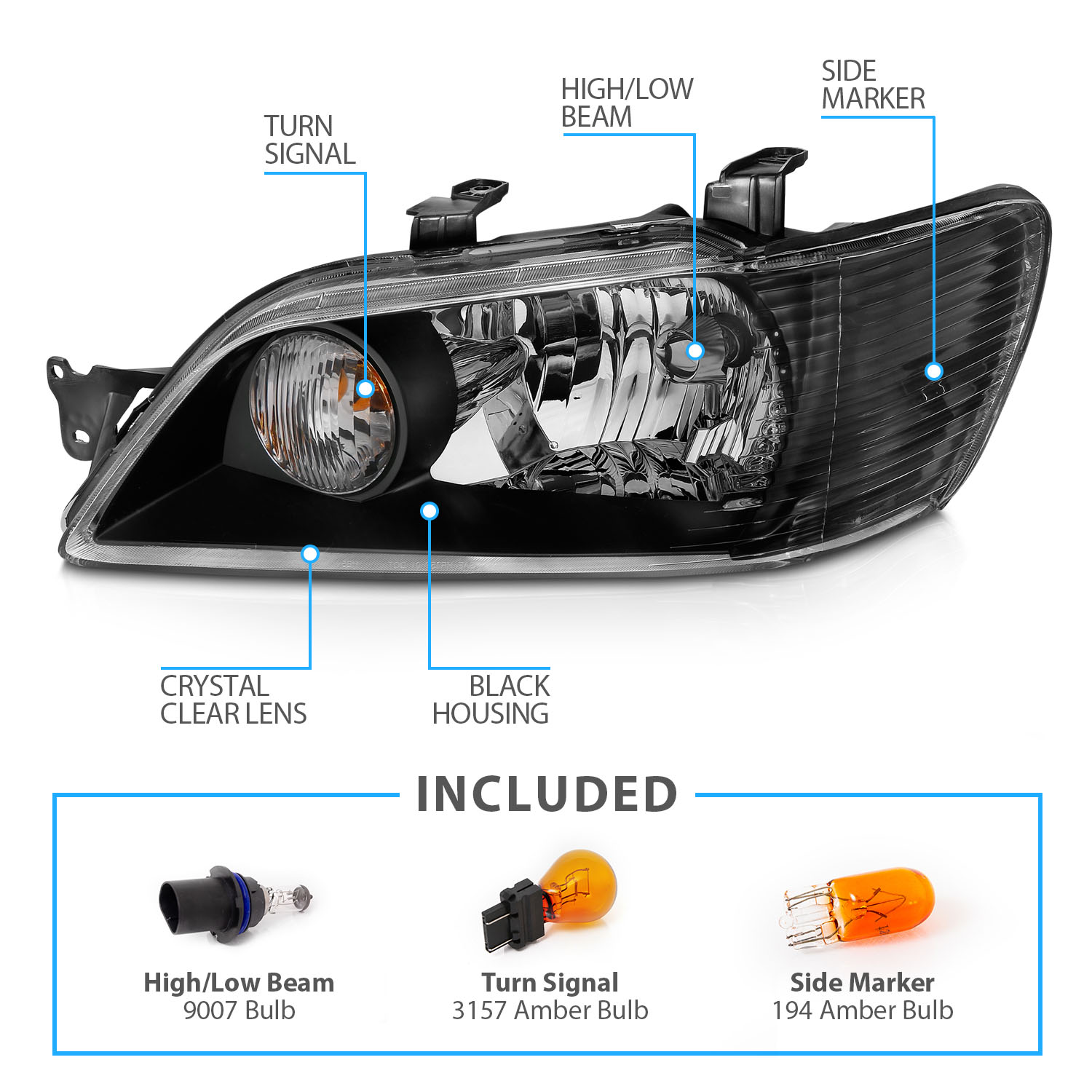 2002 2003 For Mitsubishi Lancer LS ES OZ Black Euro Style