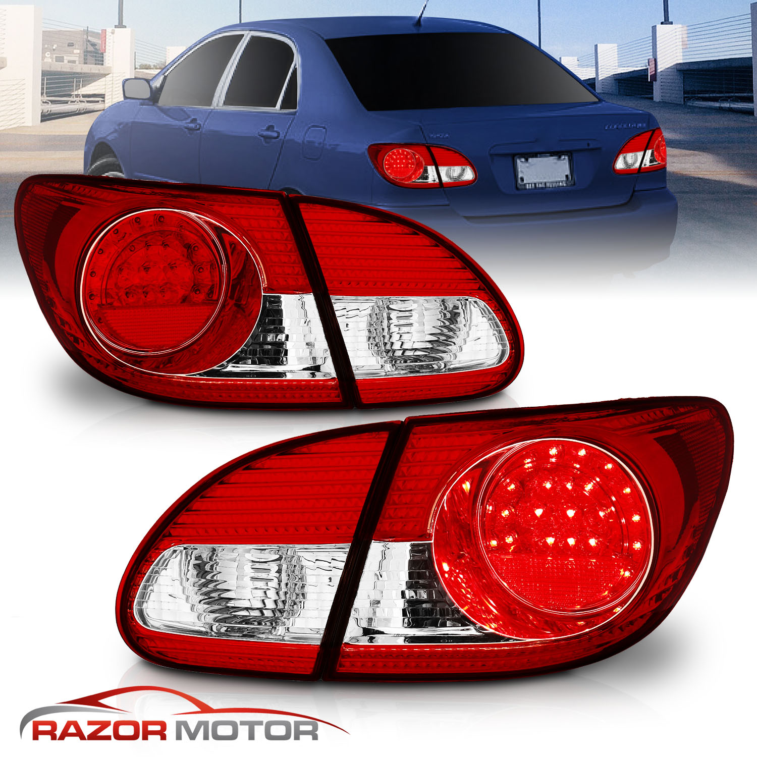 LED Taillights For 2011 2012 2013 Toyota Corolla Red w Smoked Lens Pair